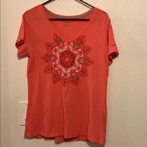 Coral Aztec vneck Columbia tshirt